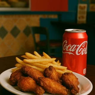 6 Chicken Wings + Fries & 12oz Coke
